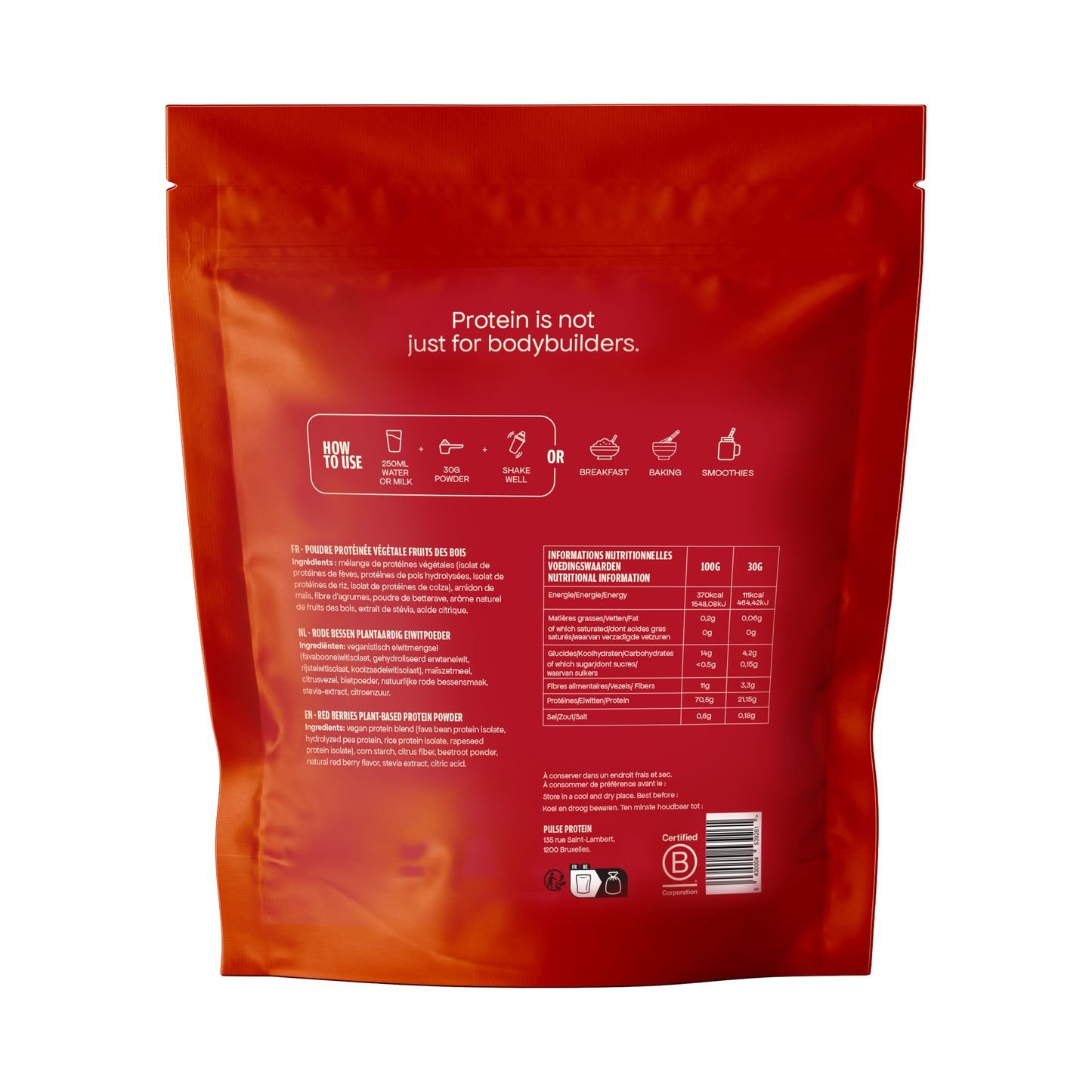 Pulse Poudre protéinée vegan fruits rouge - front packshot