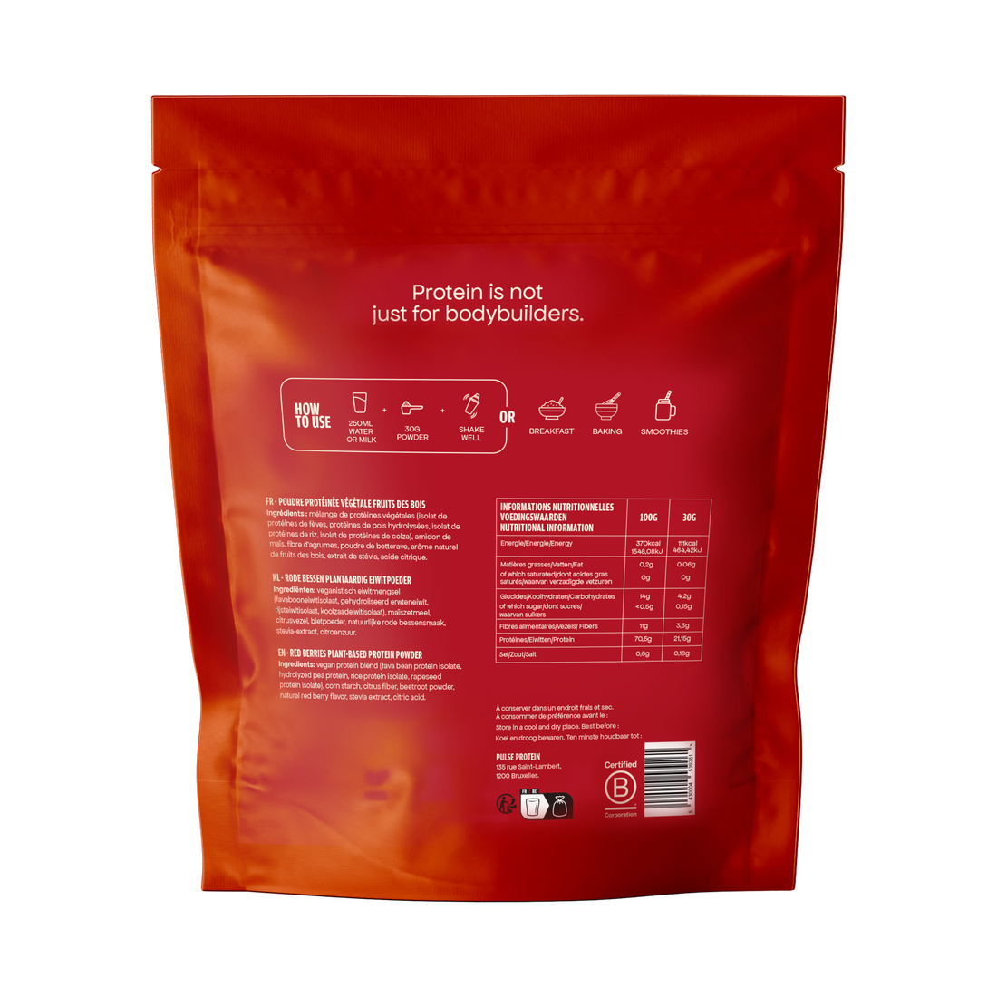 Pulse Poudre protéinée vegan fruits rouge - front packshot
