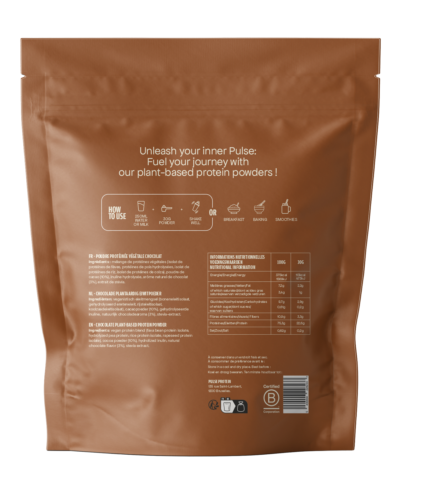 Poudre protéinée vegan chocolat 750g